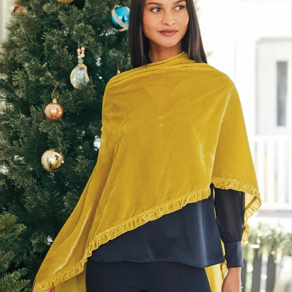 NWT Spartina 449 Mustard Yellow Velvet Topper Wrap Scarf - Picture 11 of 11